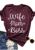 “Wife, Mom, Boss” Women’s Letter Print T-shirt