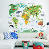 “Animals On A Colorful World Map” Wall Decal