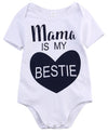 “Mama is My Bestie” Black Heart Short-sleeve Bodysuit