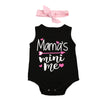 “Mama's Mini Me” Pink and Black Sleeve-less Bodysuit with Bow