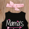 “Mama's Mini Me” Pink and Black Sleeve-less Bodysuit with Bow